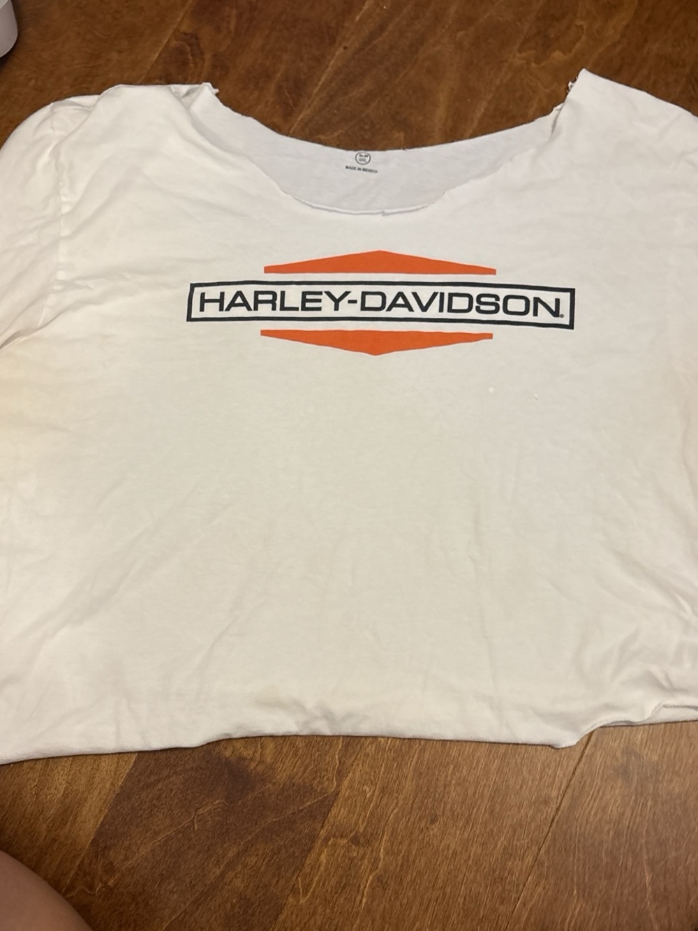 Harley-Davidson White Tee with Black Logo and Orange Accents